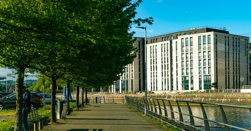 Tree-lined walk by the Tawe