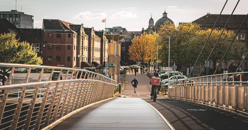 Footbridge into the city
