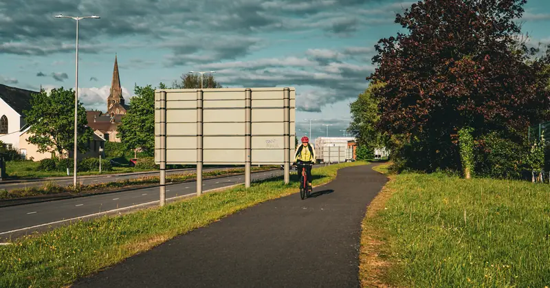Cycle path and a blank signboard