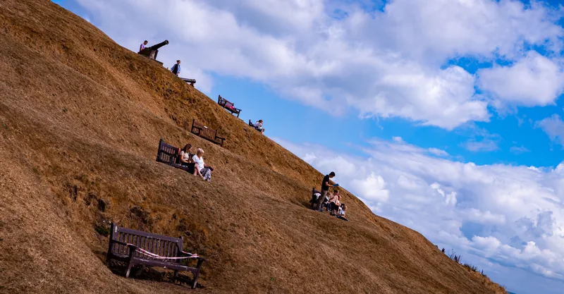 Benches on Castle Hill, tilted