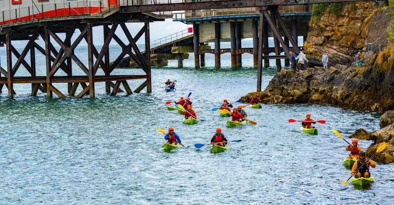 Kayaks under the lifeboat slipway